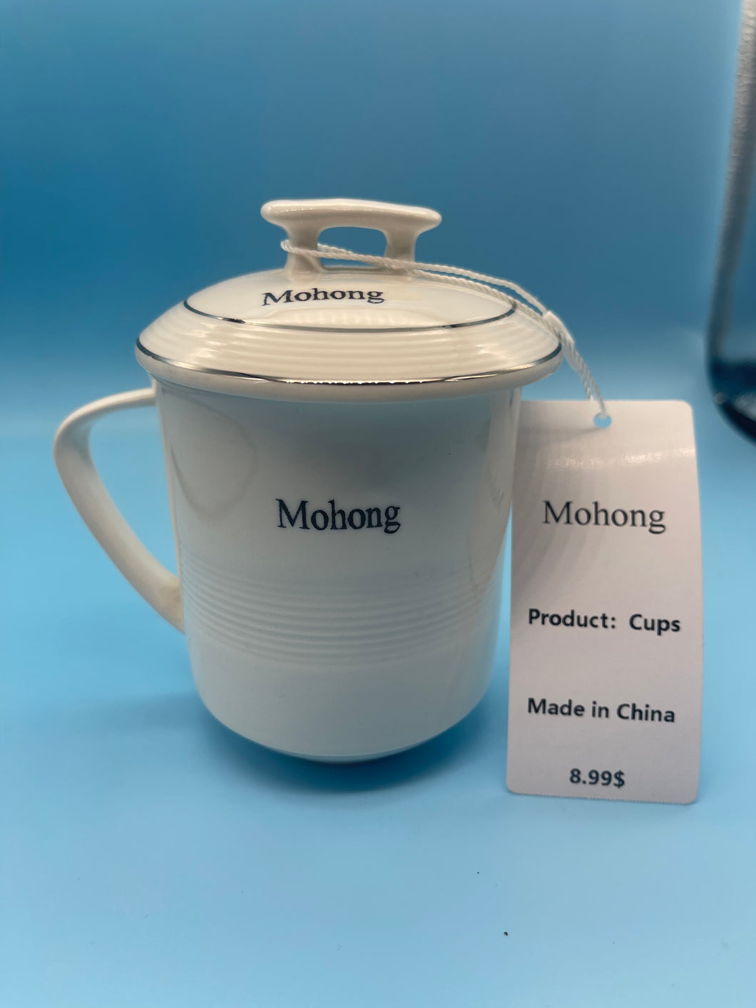 Mohong Cups, Ceramic Mug, Fancy Tea Cup with Silver Trim, China Tea Cups with Lid, Flower Tea Cup, Suitable for Making Tea, Cold Drinks, Hot Drinks, Coffee, Etc, 10oz (about 300ml), Set of 2