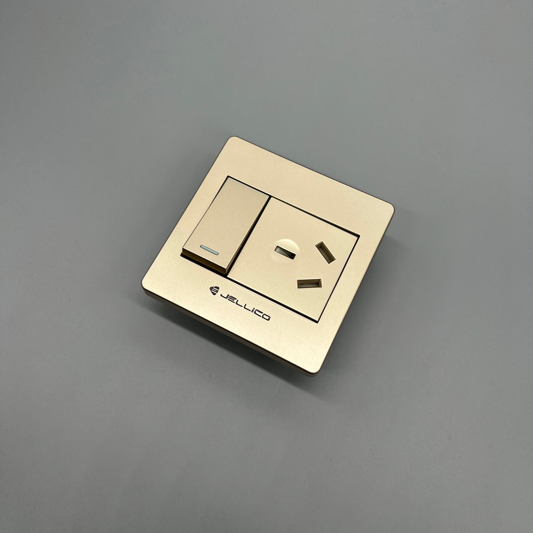 E JELLICO Electrical plugs and sockets,One piece combined wall lamp switch and decorative socket, single pole rocker switch, 15a/120v, decorative socket, 15a/125v, combined, gold.