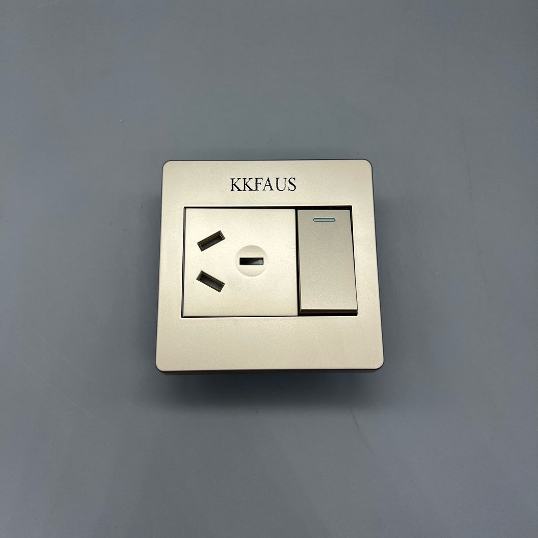 KKFAUS Electrical switches,One piece combined wall lamp switch and decorative socket, single pole rocker switch, 15a/120v, decorative socket, 15a/125v, combined, gold.