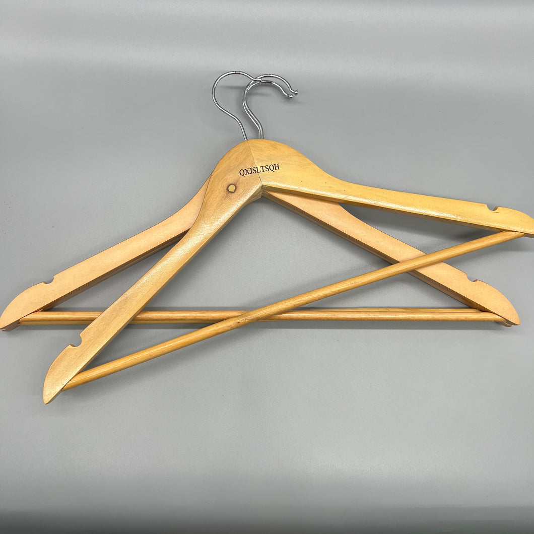 QXJSLTSQH Hangers for clothes,Solid Wood Suit Hangers - 20 Pack - with Non Slip Bar and Precisely Cut Notches - 360 Degree Swivel Chrome Hook - Natural Finish Super Sturdy and Durable Wooden Hangers.