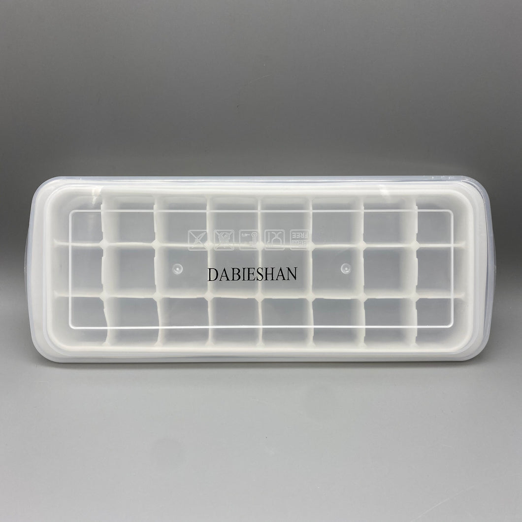 DABIESHAN Ice cube molds,Plastic ice grinder for freezer, BPA Free Plastic - 24 classic size ice cubes per tray, easy to release design - stackable, dishwasher safe - white.