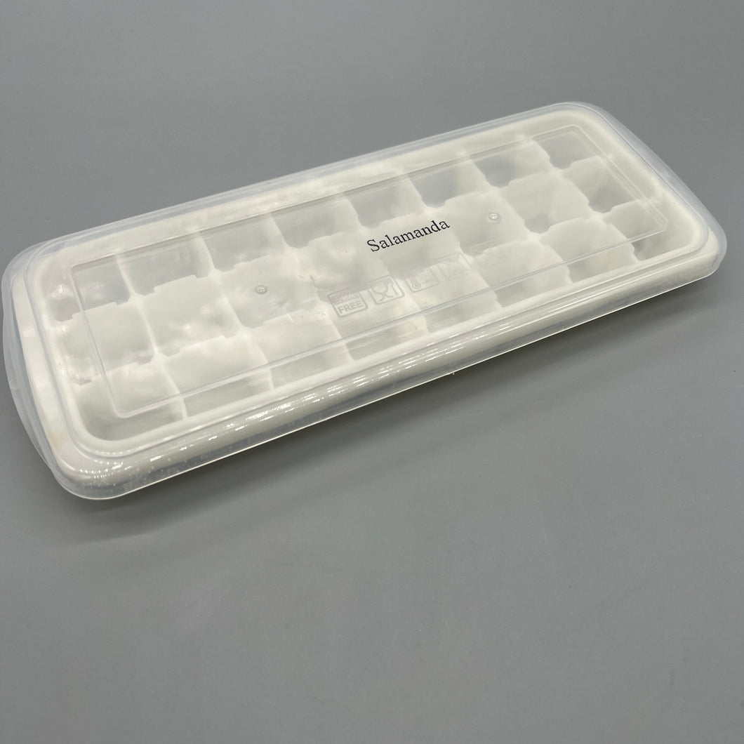 Salamanda Ice cube molds,Plastic ice grinder for freezer, BPA Free Plastic - 24 classic size ice cubes per tray, easy to release design - stackable, dishwasher safe - white.