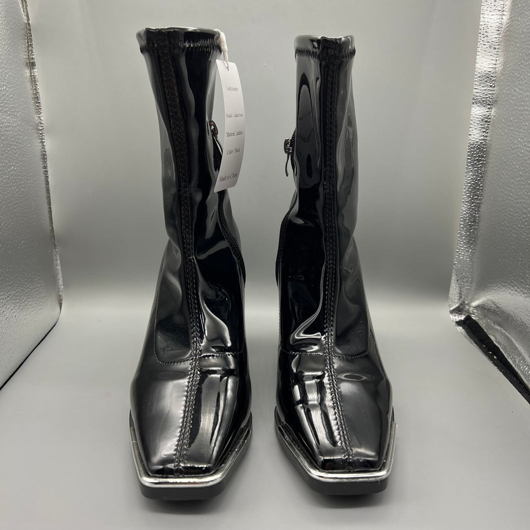 NorthMonster Leather boots,Women's high heel platform ankle boots high heel boots zipper Flat Boots 6 inch high heels.