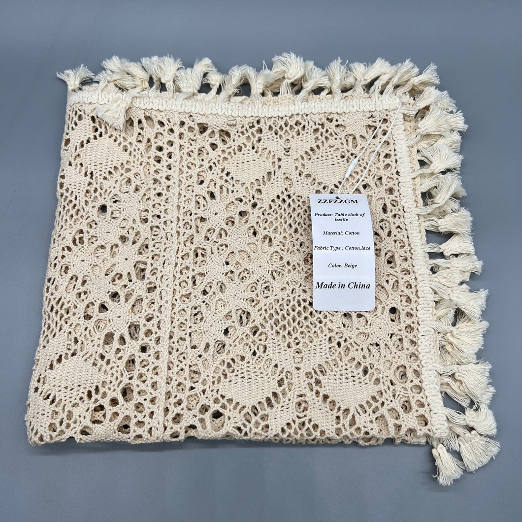 ZZFZZGM Table cloth of textile,Vintage square crochet tablecloth beige cotton side table cover country Square Wedding / party pullover.