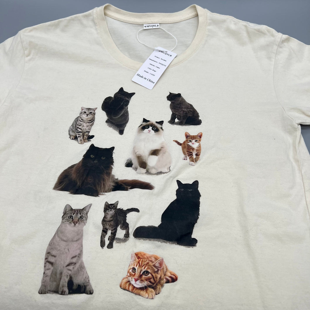 WMYQNLB Tee-shirts,Spring Summer New Women's Tunics Round Neck Blouses Ladies Casual Cute Cat Animal T-shirts.