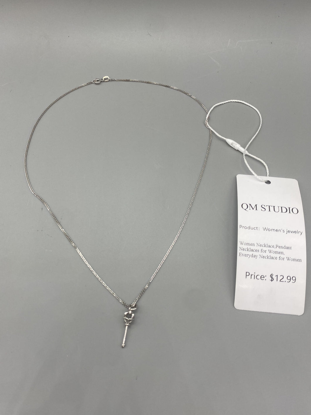 QM STUDIO Women's jewelry,Scepter Magic Key Personalized Pendant Necklace,925 Sterling Silver Thin Cable Link Chain Necklace ,Curb Link Chain Necklace, Men & Women, Super Thin & Strong - Friendly Price & Quality 20Inc
