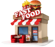 Load image into Gallery viewer, EMBOLUM Fast-food restaurant services,A place to dine, while some may possess only drive-through or walk-up windows for customers to order and pick up food.
