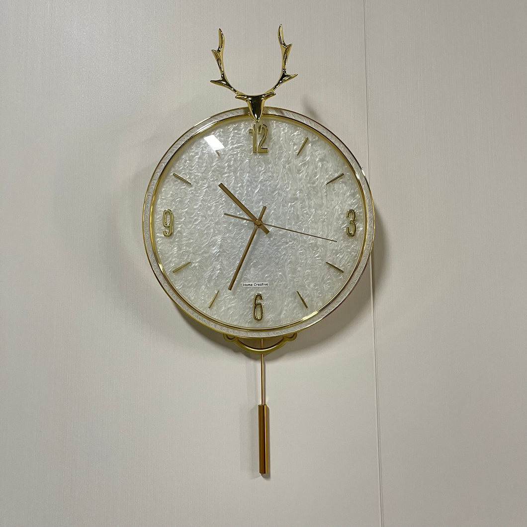 Home Creative clocks,European Style Light Luxury Pendulum Wall Clock,Modern Living Room Creative Deer Head Clock Decoration for Home/Office,Gold