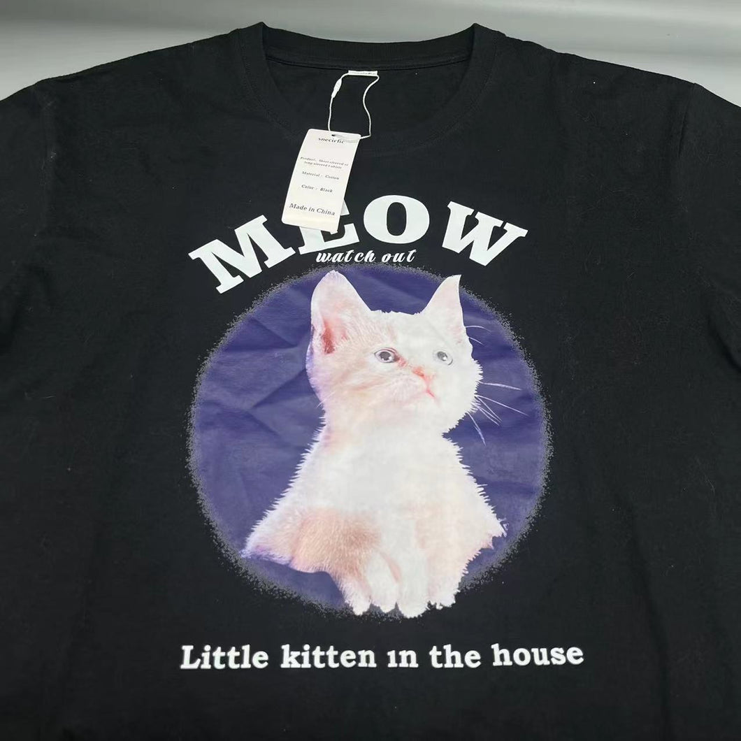 snecirfic Posted Short-sleeved or long-sleeved t-shirts,Spring, summer and autumn women's T-shirts, round neck shirts and women's casual cute cat T-shirts.